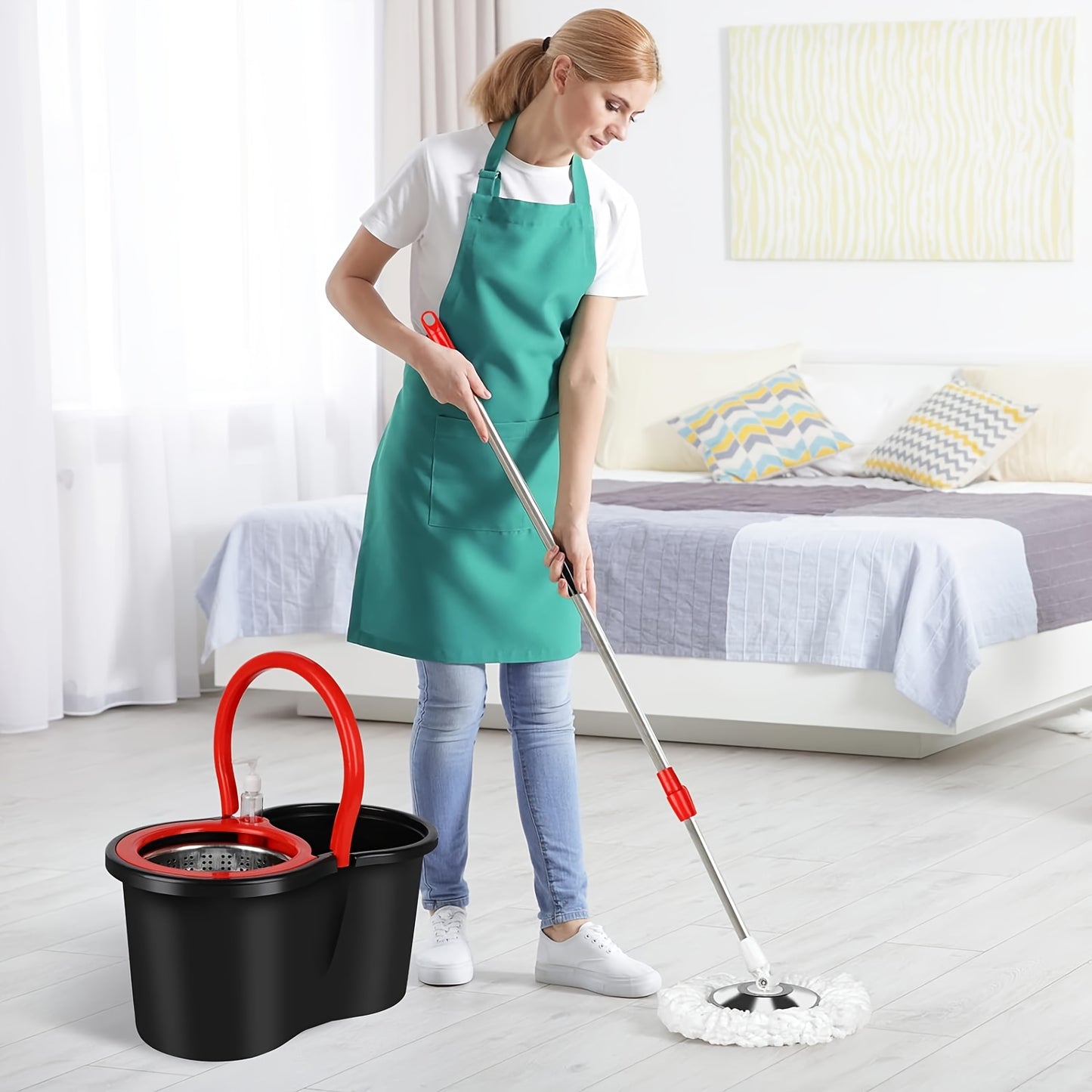 Spin Mop and Bucket Set with Wringer – 360° Spinning Mop System, Includes 3 Microfiber Mop Heads and 61" Adjustable Stainless Steel Handle – Ideal for Floor Cleaning in Bathrooms and Schools