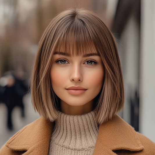 Natural Straight Brown Short Synthetic Wig - Classic & Casual 12-Inch Style, Perfect for Daily Wear