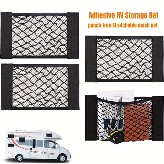 Easy-Install Elastic RV Storage Mesh Net - No-Drill Cargo Organizer with Stripe Design for Campers, Trailers and Caravans