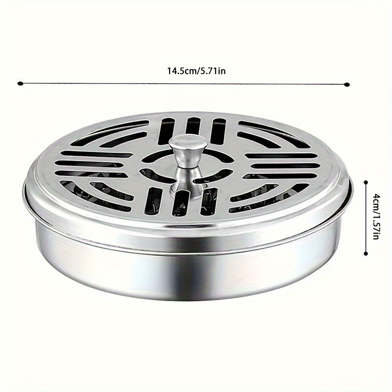 Stainless Steel Mosquito Coil Incense Burner with Lid – Fireproof and Heat-Resistant Ashtray for Indoor and Outdoor Use, Ideal for Living Rooms, Bedrooms, and Pest Control