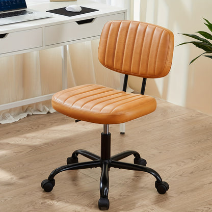 Comfy PU Leather Vanity Task Chair - Desk Chair with Wheels, Lumbar Support, Armless Design - Durable, Ergonomic, Adjustable Rolling Swivel Chair for Home Office and Study