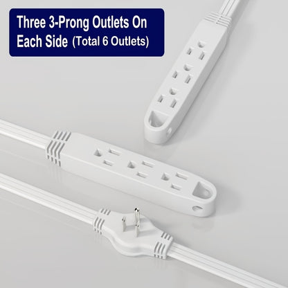 Extension Cord Power Strip - 12 Foot Cord, 6 Feet on Each Side, Flat Head (Wall Hugger) Plug, 6 Polarized Outlets, 13A 125V 1625W, ETL Approved