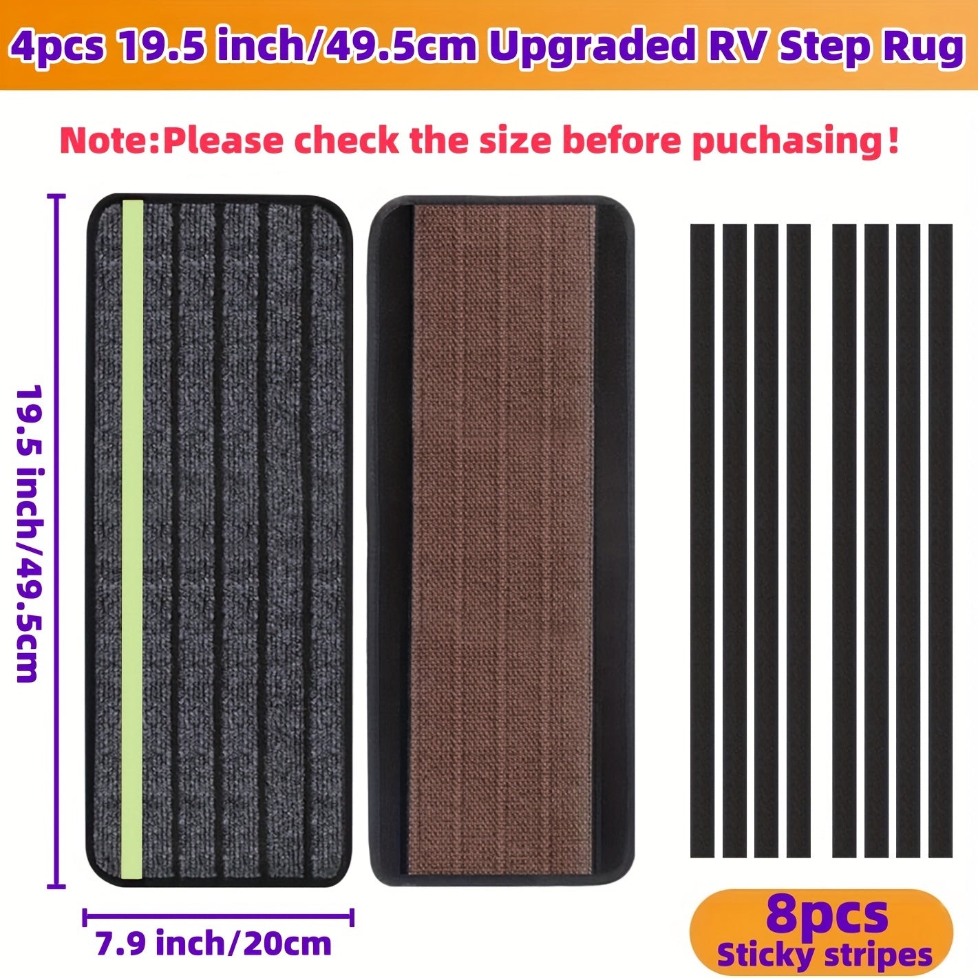 4 Pack Premium RV Step Covers with Reflective Strip – Durable, Slip-Resistant, Water-Repellent Camper Stair Rugs for Travel Trailers – Easy to Install, Black