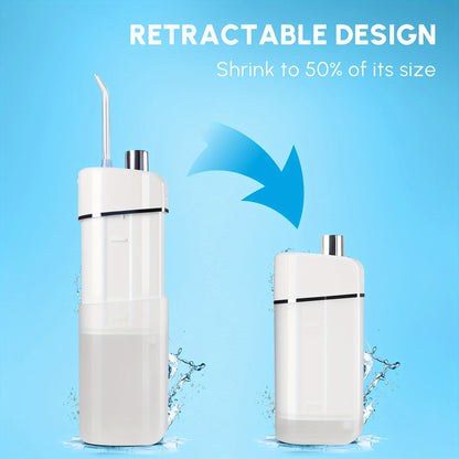 Portable Cordless Water Flosser – Telescopic Oral Irrigator with Travel Bag, IPX7 Waterproof, White