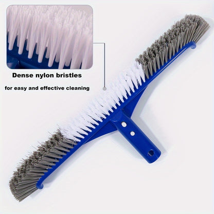 17-Inch Pool Brush - Nylon Bristles with Curved Edge, EZ Clip for Pool Wall, Floor, Step & Corner, Tile Cleaning Brush for Pool, Spa and Bathroom