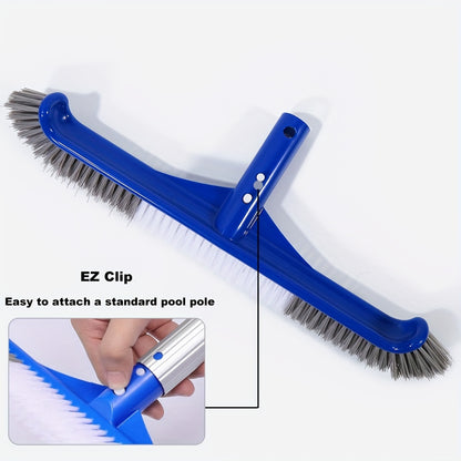 17-Inch Pool Brush - Nylon Bristles with Curved Edge, EZ Clip for Pool Wall, Floor, Step & Corner, Tile Cleaning Brush for Pool, Spa and Bathroom