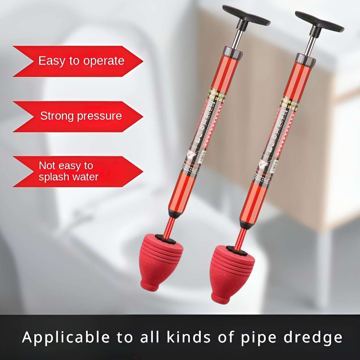 Heavy-Duty Pneumatic Toilet Plunger - High-Pressure Drain Pipe Cleaner with Humanized Pump Design, Rubber Material, Commercial Tool for Toilet, Sink, Pipe Blockage Removal