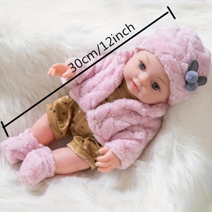 30cm/12inch Reborn Baby Doll - Realistic Doll with Hat, Socks, and Pacifier, Perfect Festival Gift