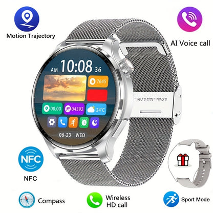 GPS Motion Trajectory Smartwatch for Men - 360*360 HD Screen, AI Voice, Wireless Call, NFC Fitness Tracker, Compass Sports Watch for Men and Women