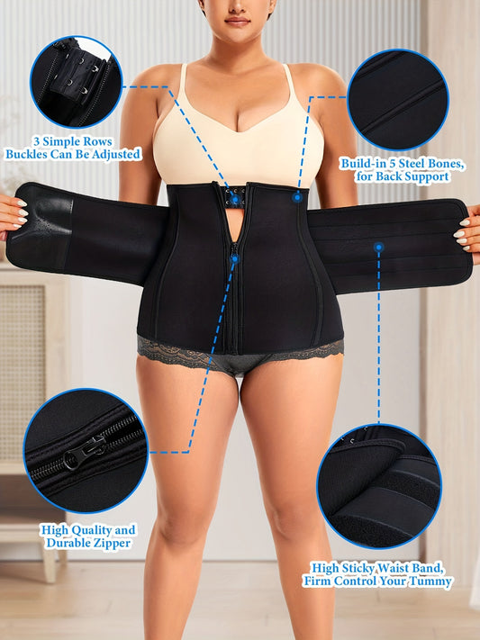 Plus Size Sports Corset – Women's Durable Zipper Waist Trainer for Tummy Control and Shaping