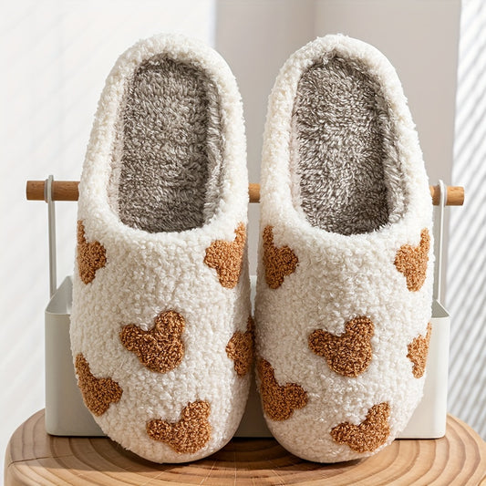 Cute Cartoon Mouse Pattern Slippers - Casual Slip-On Plush Lined Shoes, Comfortable Indoor Home Footwear