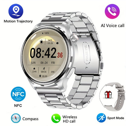 GPS Motion Trajectory Smartwatch for Men - 360*360 HD Screen, AI Voice, Wireless Call, NFC Fitness Tracker, Compass Sports Watch for Men and Women