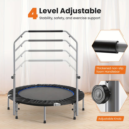 40/48" Foldable Mini Trampoline – Max Load 330lbs, Fitness Rebounder with Adjustable Foam Handle, Exercise Trampoline for Adults, Indoor/Garden Workout