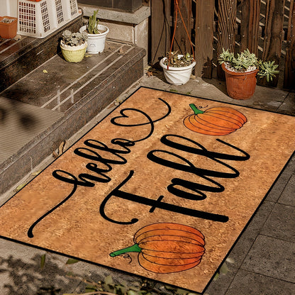 Rectangular Knit Polyester Fiber Door Mat - Lightweight, Machine Washable, Non-Slip Backing, Low Pile for Indoor/Outdoor Use, Festive Pumpkin Print for Autumn, Thanksgiving, Christmas Decoration