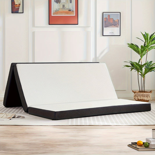 Tri-Fold Memory Foam Mattress – 4 inch/3-inch Foldable Bed with Washable Cover, Portable Mattress Topper for Camping, Guest Bed – Available in Single/Twin/Full/Queen