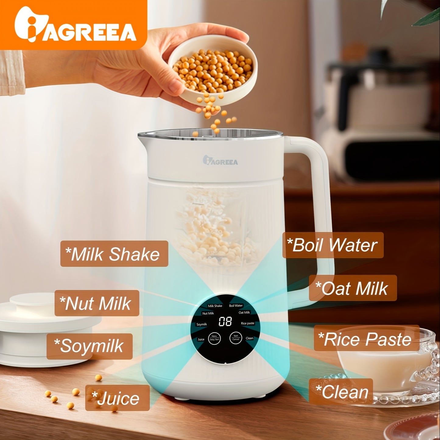 1000ml Soybean Milk Master - Automatic Temperature Control, Intelligent Touch, One-Button Cleaning, Boiling-Free Juicer - Stainless Steel, White, Kitchen Essential for Nut and Soy Milk