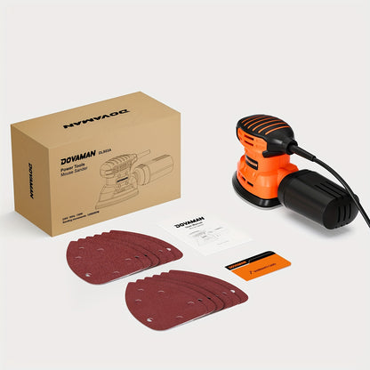 DLS03A Hand Sander - 130W Detail Sander Tool, Up to 12000RPM, Includes 12PCS Sandpaper and Efficient Dust Collection System, Ideal for Wood and Steel Surfaces