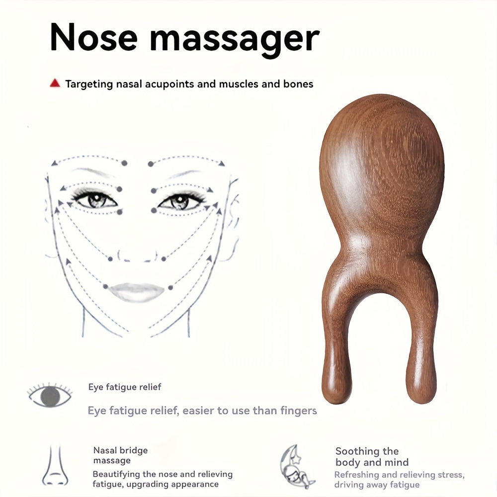 Wooden Nasal Massager - Natural Sandalwood 3D Massage Comb, Head and Ear Rub, Facial Acupoint Tool for Eye Fatigue Relief