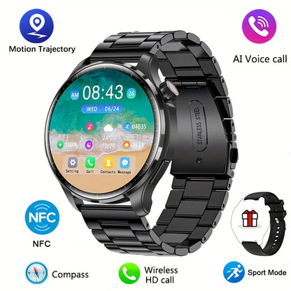 GPS Motion Trajectory Smartwatch for Men - 360*360 HD Screen, AI Voice, Wireless Call, NFC Fitness Tracker, Compass Sports Watch for Men and Women