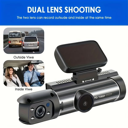 Dash Cam for Cars with Free 64GB Card – 1080P Dual Camera, Front and Inside, 3.16 Inch IPS Screen, High Definition Night Vision, Loop Recording, Wide Angle