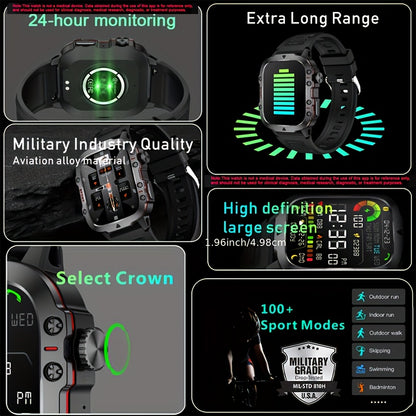 Rugged Smart Watch for Men - Wireless Call, IP68 Waterproof, AI Voice, 100+ Sports Modes, Fitness and Outdoor Smartwatch