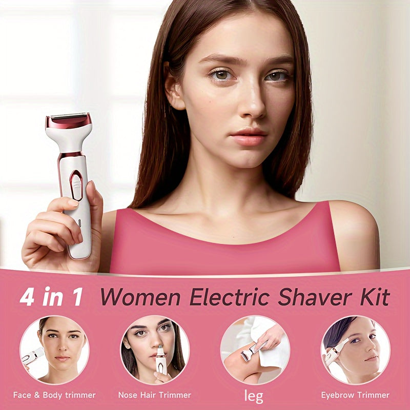 Electric Razor for Women - 4-in-1 Rechargeable Grooming Kit, Shaver for Face, Nose, Legs, Underarm, Bikini Trimmer, Wet and Dry Painless