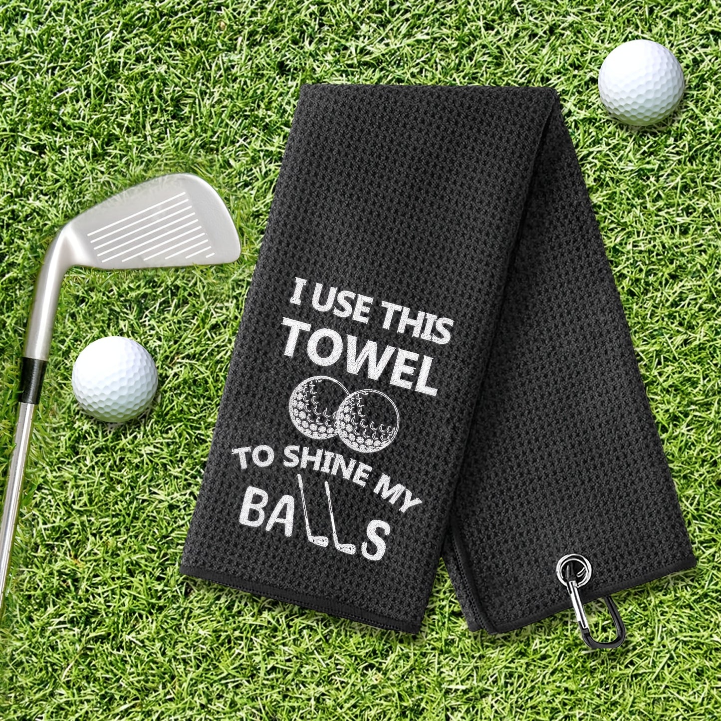 Premium Embroidered Golf Towel with Clip - Durable Polyester/Nylon Blend, Machine Washable, Black - Perfect Gift for Golfers