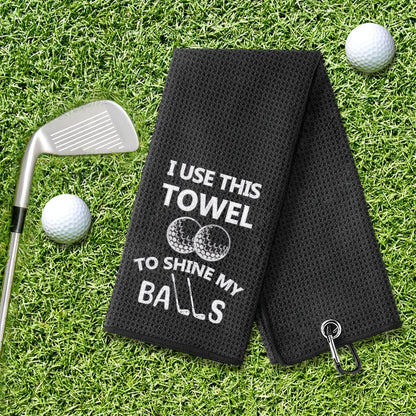 Premium Embroidered Golf Towel with Clip - Durable Polyester/Nylon Blend, Machine Washable, Black - Perfect Gift for Golfers