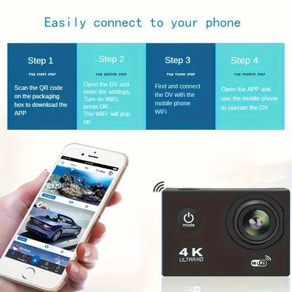 4K 1080P WiFi Sports Action Camera – High Clarity HD Camcorder for Cycling and Diving – Includes 32GB Card