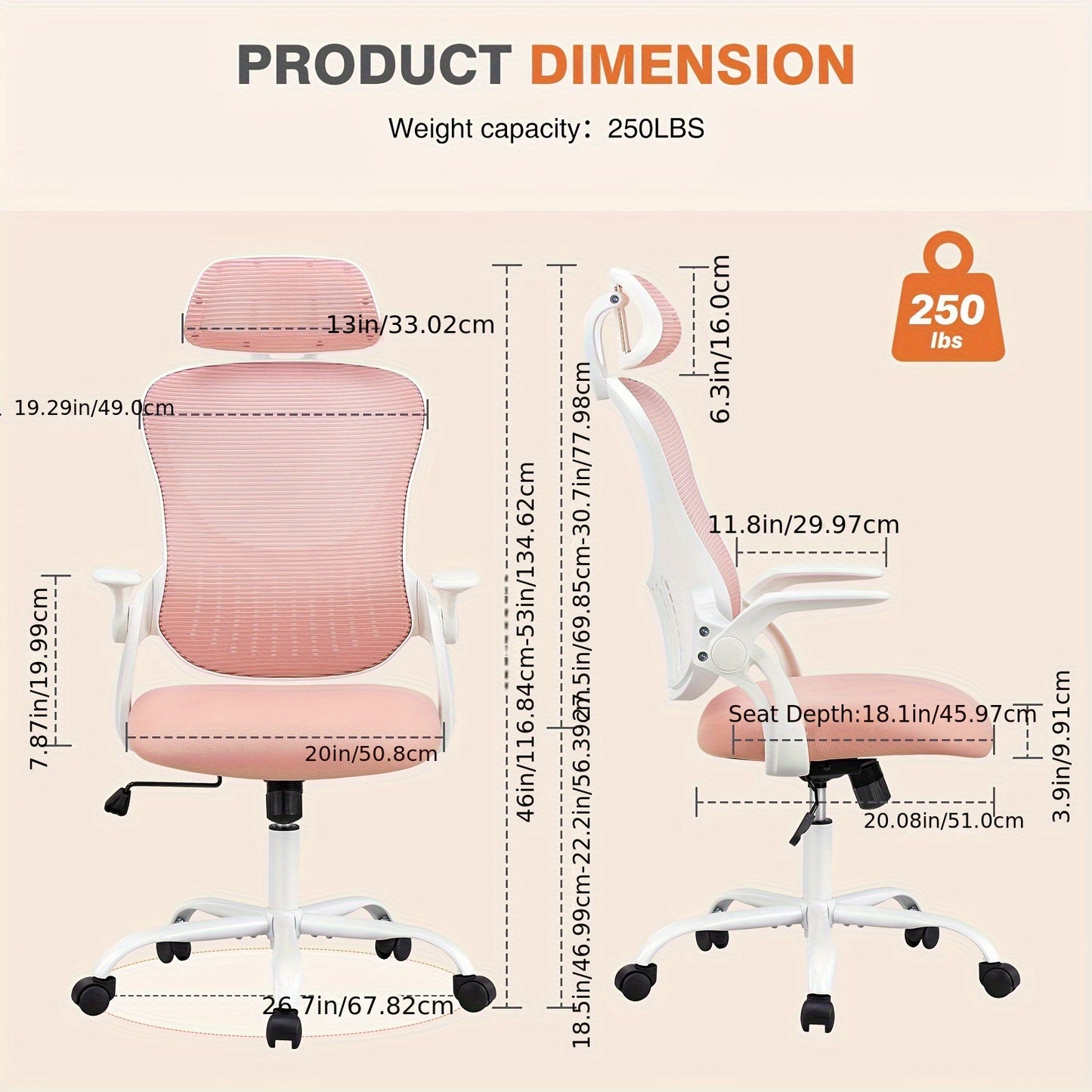 OLIXIS Ergonomic Desk Computer Chair: High Back Mesh Swivel Chair with Adjustable Headrest, Flip-Up Armrests, 144° Tilt for Home Gaming & Studying