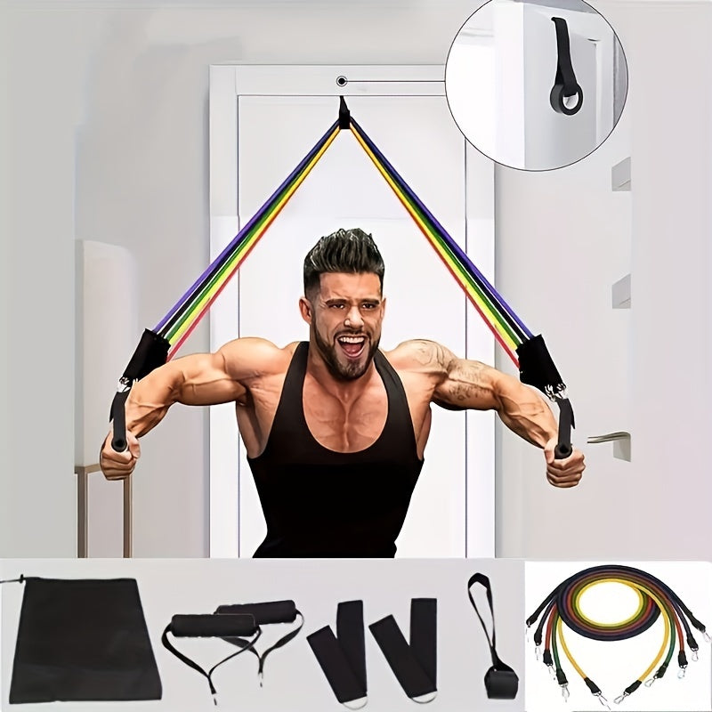 11 Piece TPE Resistance Bands Set - Premium Exercise Bands with Door Anchor, Handles, Carry Bag, Ankle Straps - Ideal for Home Gym, Fitness, Yoga and Pilates - Portable and Space-Saving