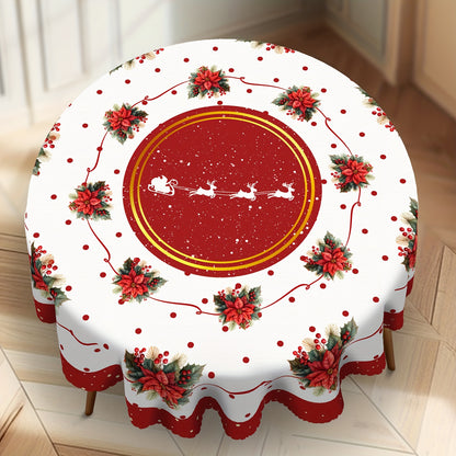 Festive Christmas Tablecloth - Red Poinsettia & Holly Design, Waterproof and Durable, Suitable for Indoor/Outdoor Use, Ideal for Holiday Gatherings