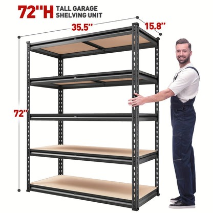 Heavy Duty 2000LBS 5-Tier Garage Shelving Unit – Adjustable Metal Storage Rack, 35.5"W x 72"H x 15.8"D – Ideal for Garage, Basement, and Pantry