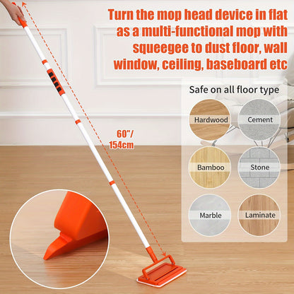 Extendable Ceiling Fan Duster - 62.5" Long Handle, Reusable Chenille and Microfiber Mop Head for Dusting Blades, Baseboards, Walls and Floors