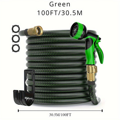 100FT Expandable Garden Hose – Heavy Duty Flexible Water Hose with 10-Function High-Pressure Spray Nozzle, 3/4" Solid Brass Fittings, Leakproof Design