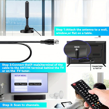 2024 Upgraded Indoor HDTV Antenna - 360° Long Range, Strong Magnetic Base, 4K 1080P UHF VHF, USB Powered - No Battery Required