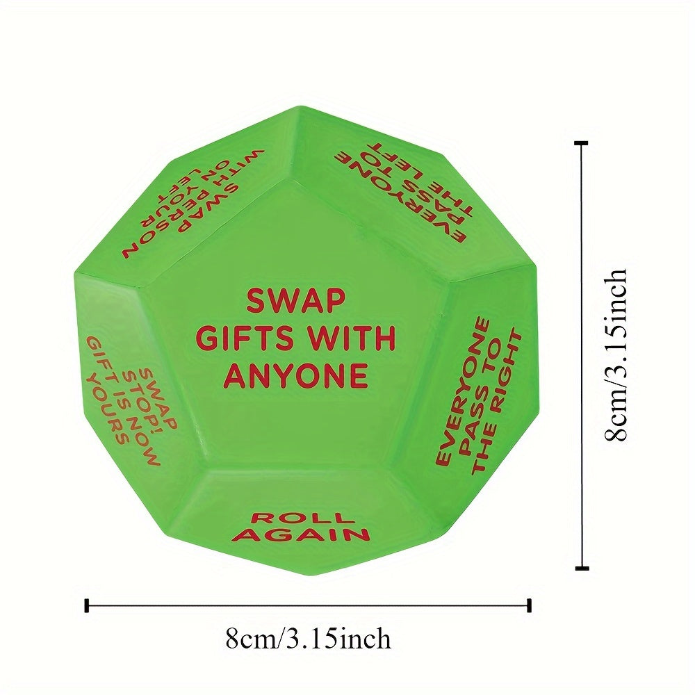 Christmas Party Favor Dice - 3x3 Inch Santa Gift Exchange Game with 12 Unique Sides for Holiday Fun and Family Entertainment