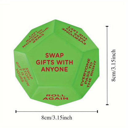 Christmas Party Favor Dice - 3x3 Inch Santa Gift Exchange Game with 12 Unique Sides for Holiday Fun and Family Entertainment