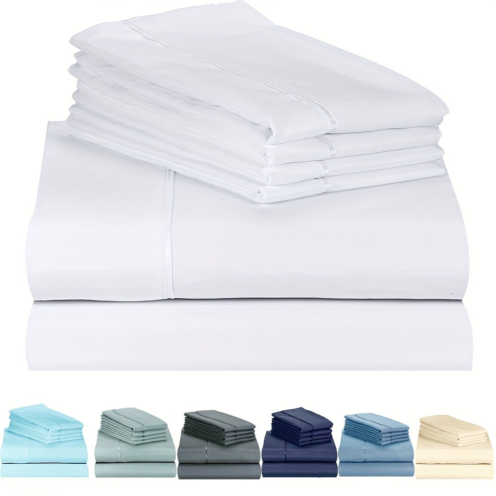 4/6pcs Luxury Plush Fitted Sheet Set – Soft, Breathable, Wrinkle and Fade Resistant Bedding – Deep Pocket with Flat Sheet, Fitted Sheet, and 2/4 Pillowcases for Bedroom and Hotel Use