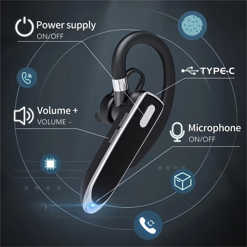 2024 Wireless Monaural Business Headset - Model 5.3 with Microphone, 120 Hours Standby Time, Compatible with Huawei, Xiaomi, Android and iOS