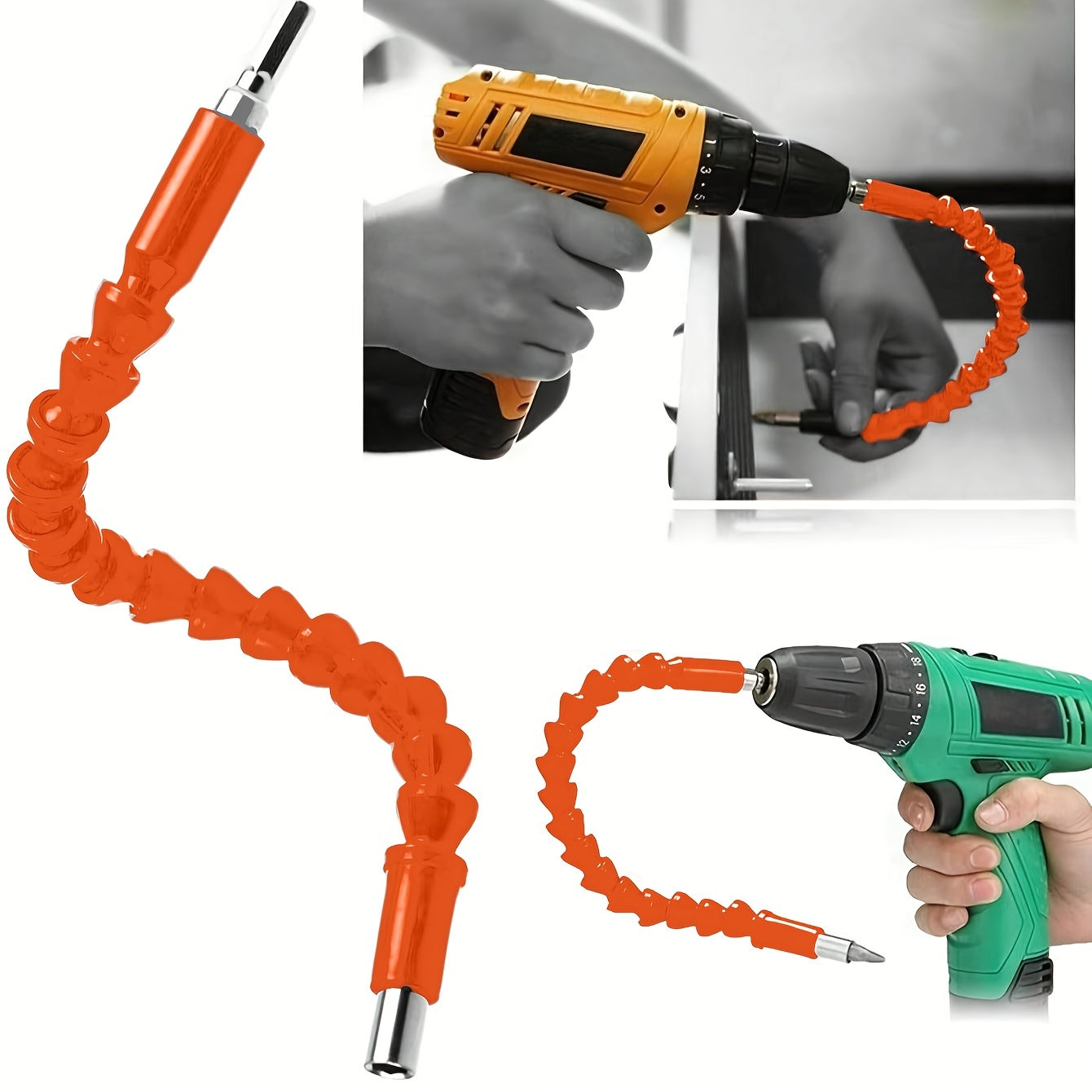 Orange Electric Drill Flex Shaft Adapter - Robust Universal Joint for Tight Spaces, Multi-Functional Screwdriver Extension Holder with Secure Connecting Rod