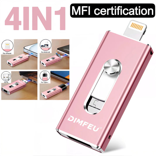 Multi-Capacity MFi Flash Drive for iPhone – 256GB/128GB/64GB/32GB USB Memory Stick – High Speed USB 3.0 Thumb Drive with Lightning/Type-C/Android/PC Compatibility – External Storage for iPhone/iPad/PC/Laptop