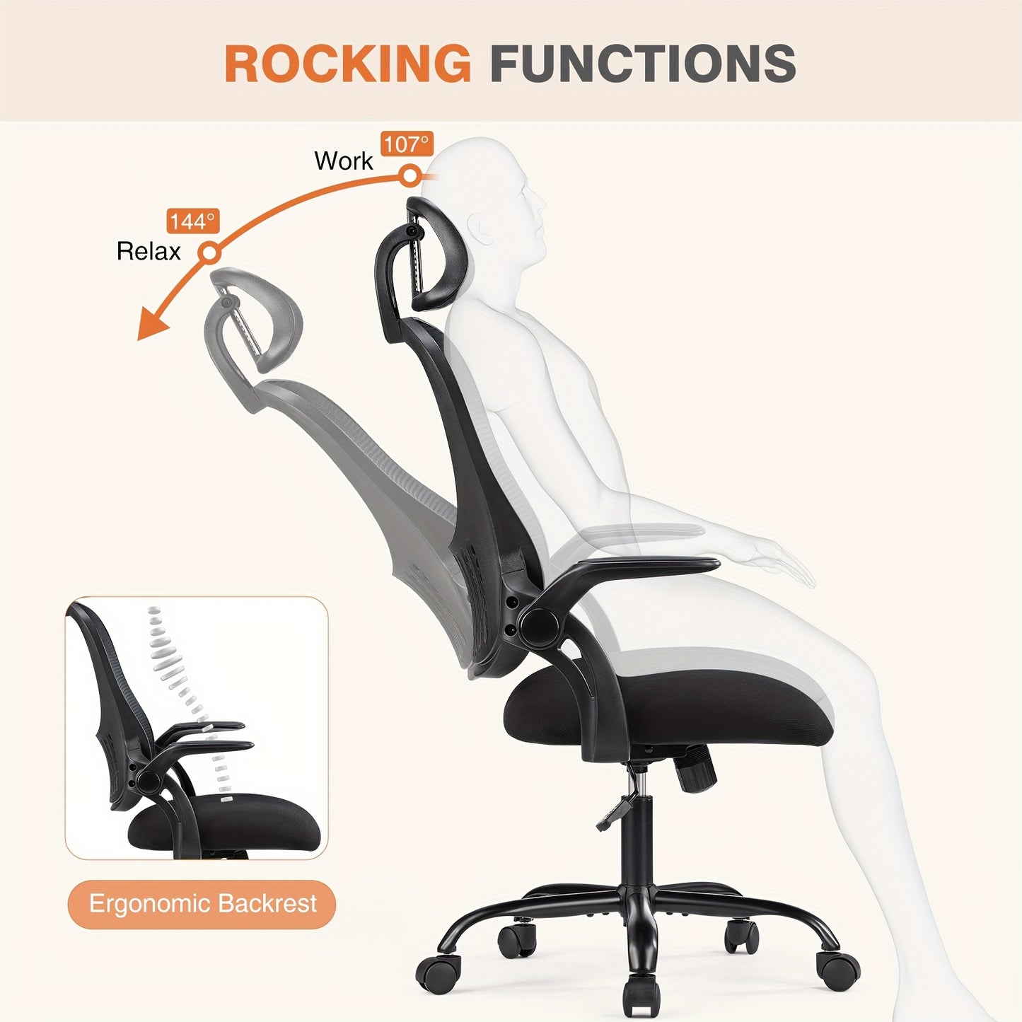 UltraComfort High-Back Ergonomic Office Chair – Adjustable Headrest, Flip-Up Arms, Lumbar Support, Breathable Mesh, Rolling Wheels – Ideal for Home, Study, and Long Hours of Sitting