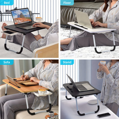 Foldable Laptop Bed Desk Tray with Cup Holder/Drawer – Portable Stand for Bed, Sofa, Couch, Study, Reading, and Writing – Large Lap Desk for Eating and Laptops