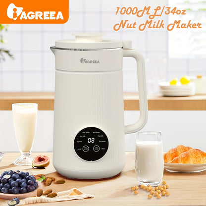 1000ml Soybean Milk Master - Automatic Temperature Control, Intelligent Touch, One-Button Cleaning, Boiling-Free Juicer - Stainless Steel, White, Kitchen Essential for Nut and Soy Milk