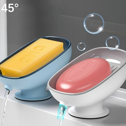 Wall-Mounted Soap Dish with Adjustable Angle - Punch-Free, Suction Cup Installation, Oval Plastic Holder with Drainage for Bathroom