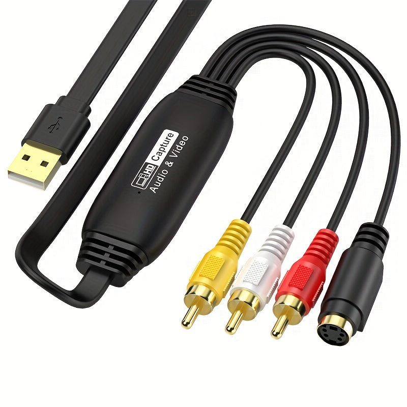 Video Capture USB 2.0 Capture Card – Drive-Free AV Signal Collector, 1 Meter USB to RCA Cable for Converting Analog to Digital (Compatible with VHS, VCR, TV)