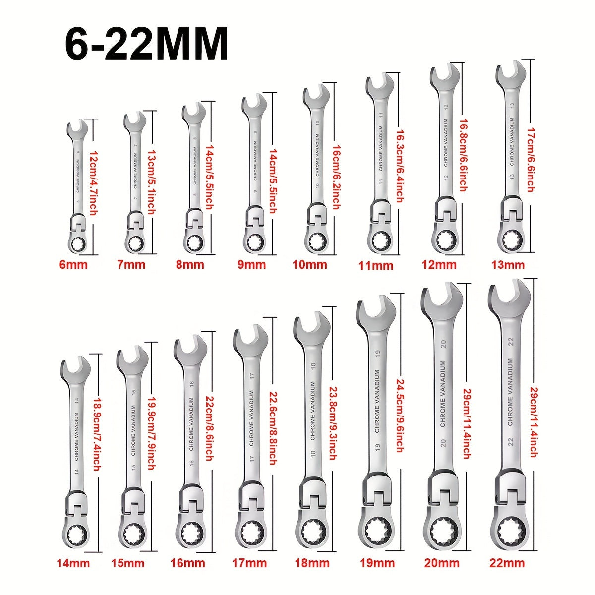 Flex Head Ratcheting Wrench Set – Chrome Vanadium Steel Combination Spanner Kit, Hand Tools Socket Key and Ratchet Wrench Set