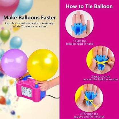 Portable Dual Nozzle Electric Air Balloon Pump and Tying Tool – Fast Inflation, Easy Tying, Space-Saving Design for Party Decorations and Events