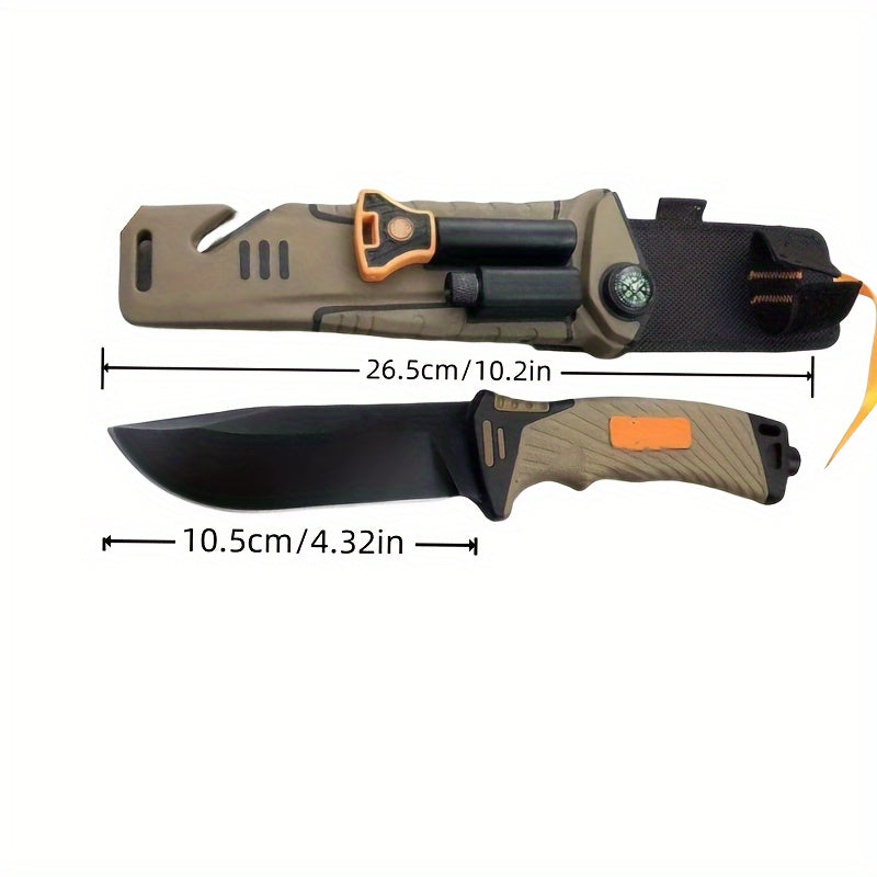 10.2in Outdoor Straight Knife - Ultra Sharp, High Hardness, Portable with Non-Slip Handle, Night Light, Compass, Magnesium Rod, and Safety Sheath - Essential for Camping and Travel